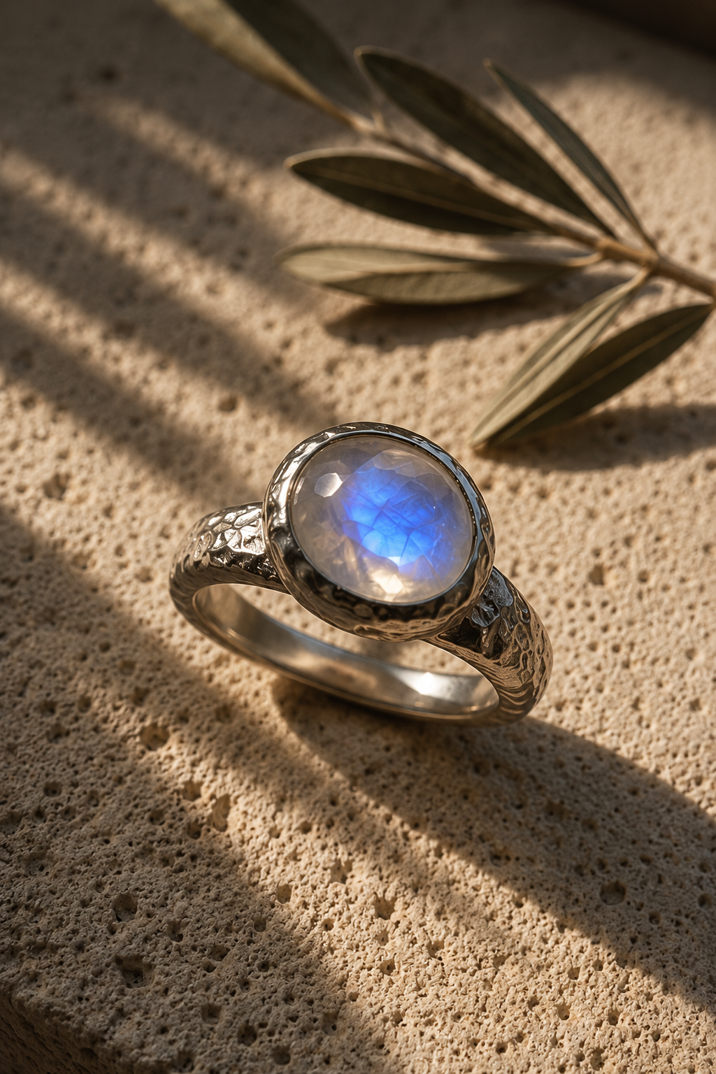 Bague artisanale en pierre de lune et argent sterling, façonnée à la main à Narbonne