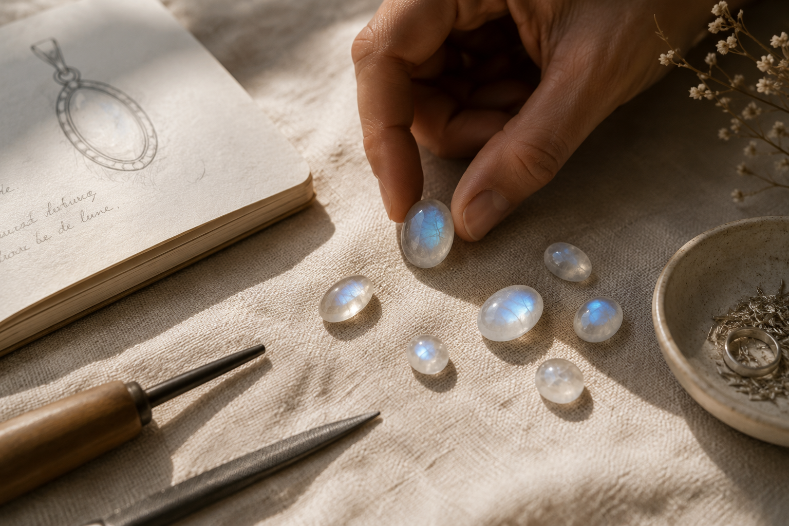 Sélection de pierres de lune pour une création sur mesure